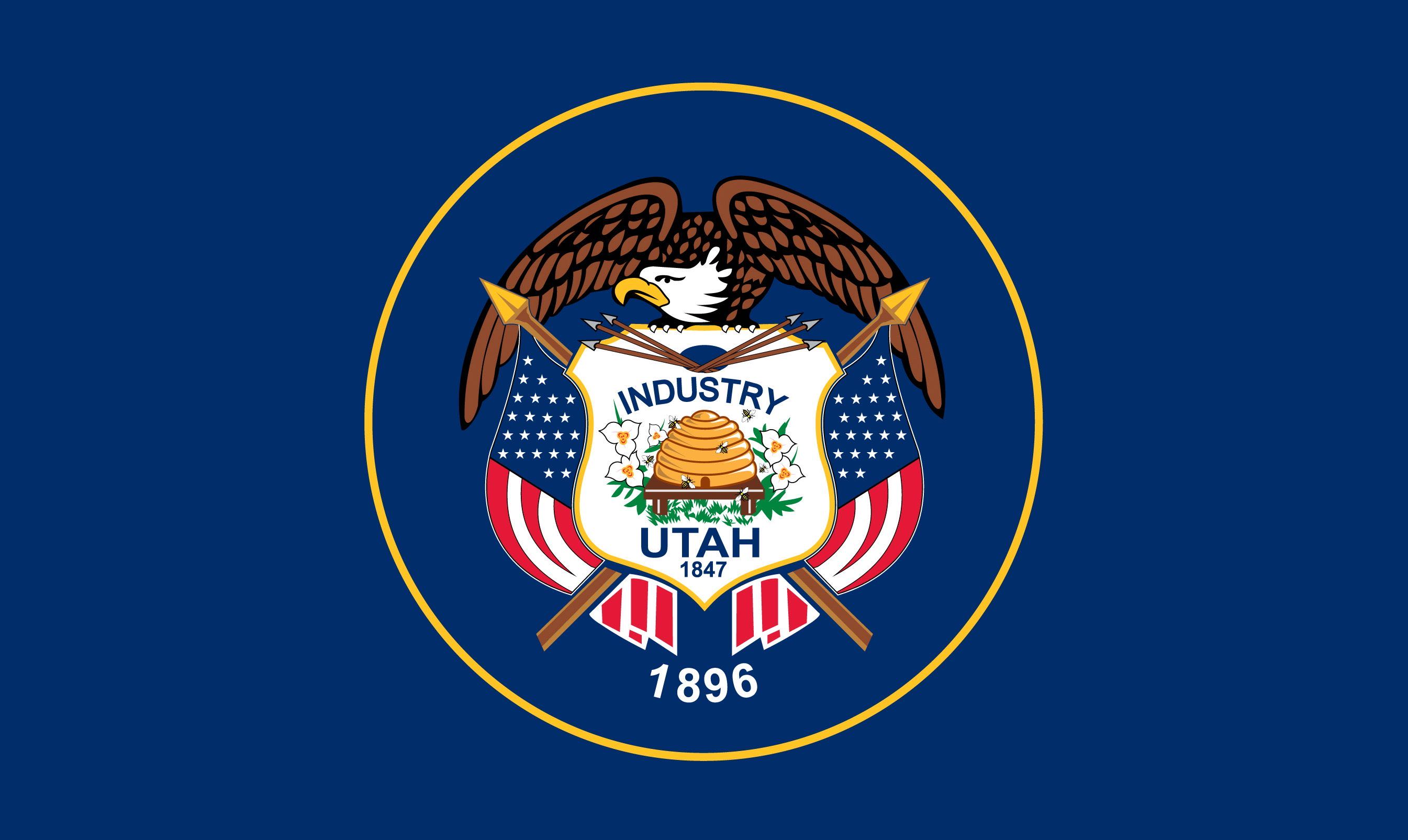 State Flag, Utah — Taken from the Pioneer Utah. (Links Added) — Adopted in 1896 and revised in 1913.