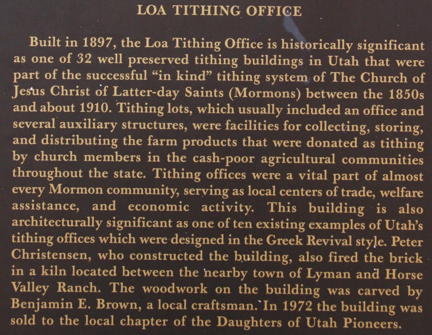 Tithing Office Plaque — Back to Tithing Office