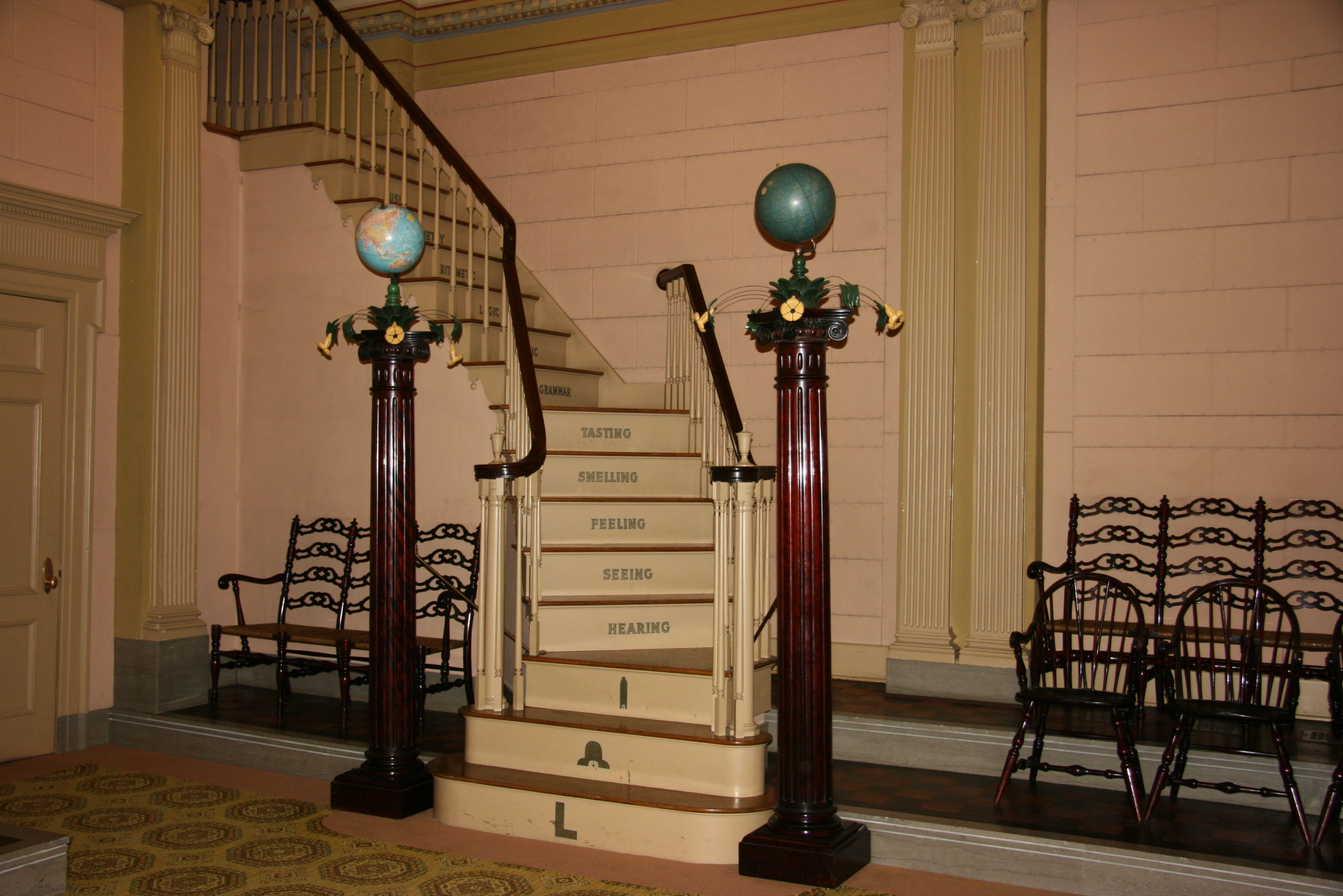 The Masonic Temple, Utah — The Colonial Room staircase. — The columns represent the columns at the entrance to King Solomon's Temple.