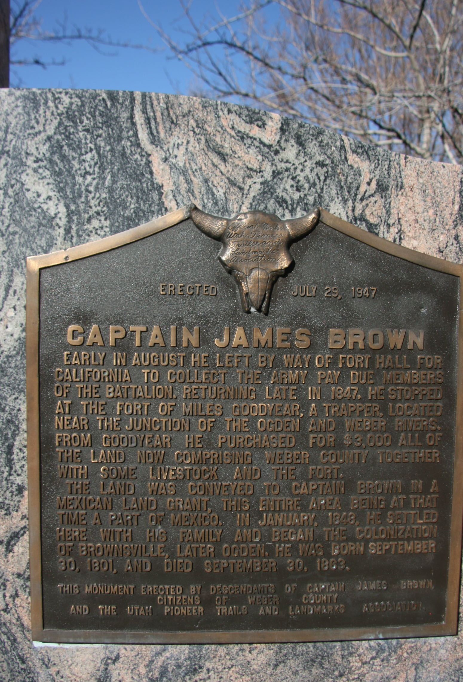 Catain James Brown — Colonized the area known as Brownsville, later, Ogden
