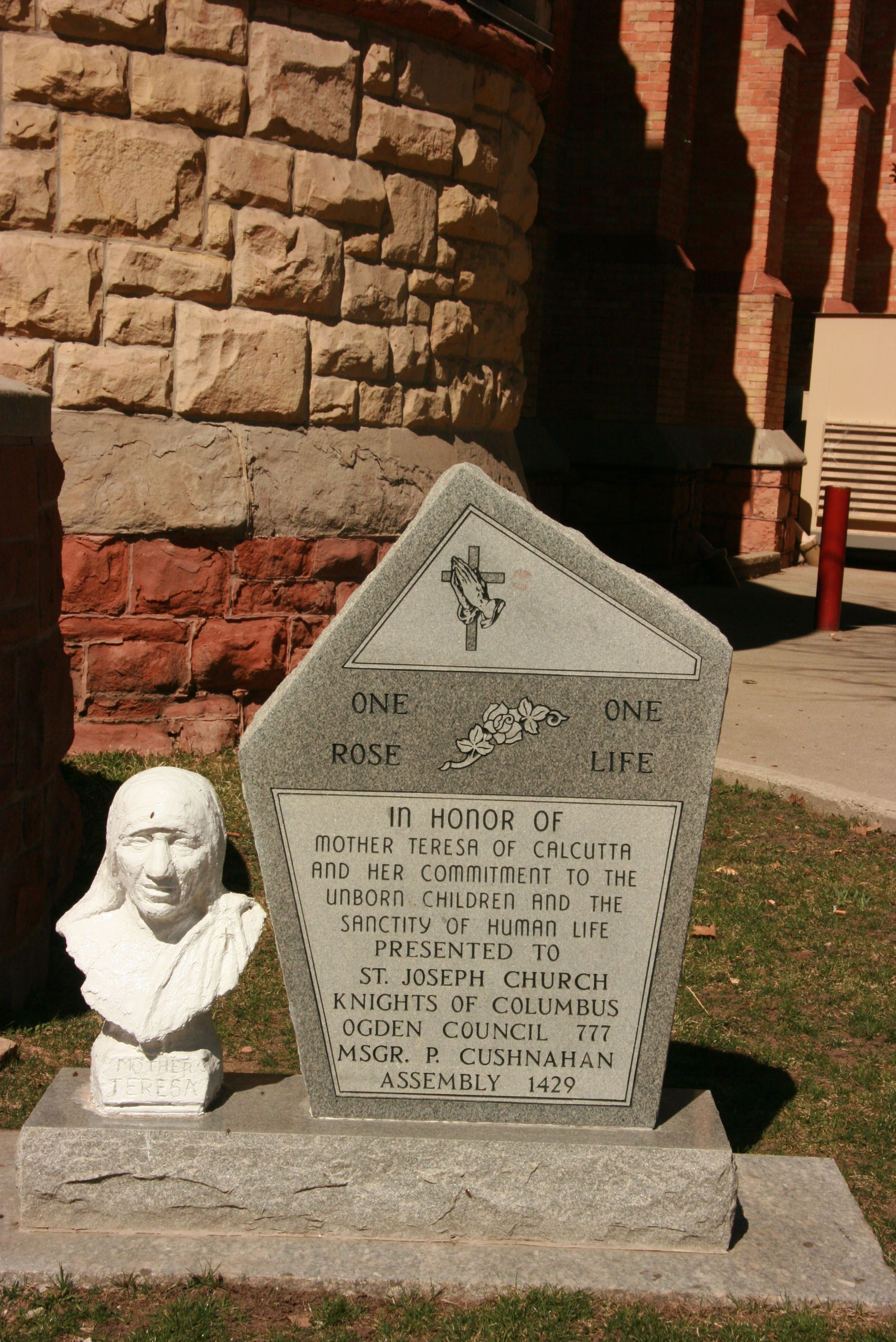 St. Joseph's Church — Bust and plaque in honor of mother Teresa.