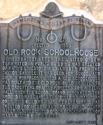 Old Rock Schoolhouse — DUP Museum Plaque