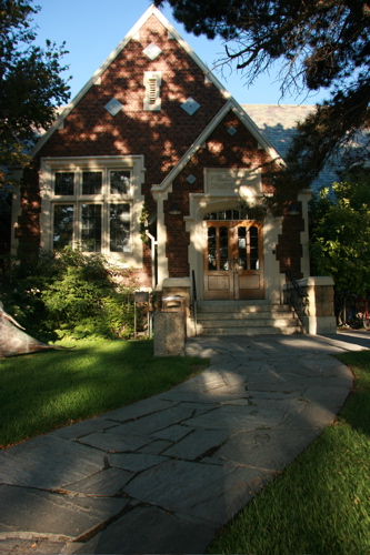 Old Sprague Library housed in the gabled, tudor-style brick building. — 2131 South 1100 East